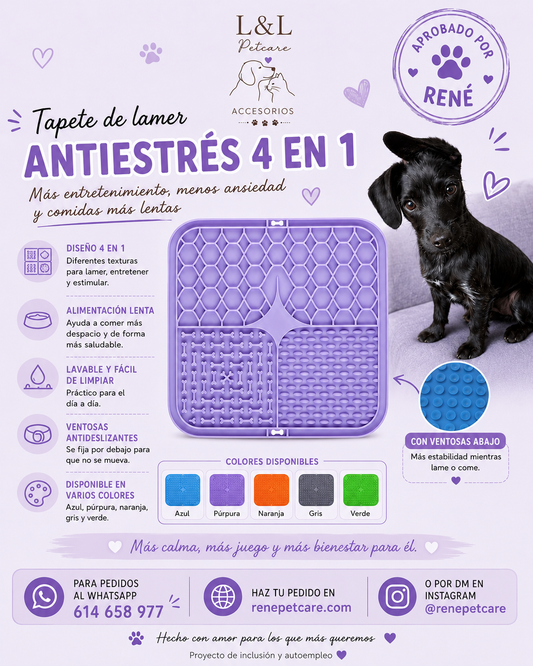 Tapete de Lamer Antiestrés 4 en 1 para Perros