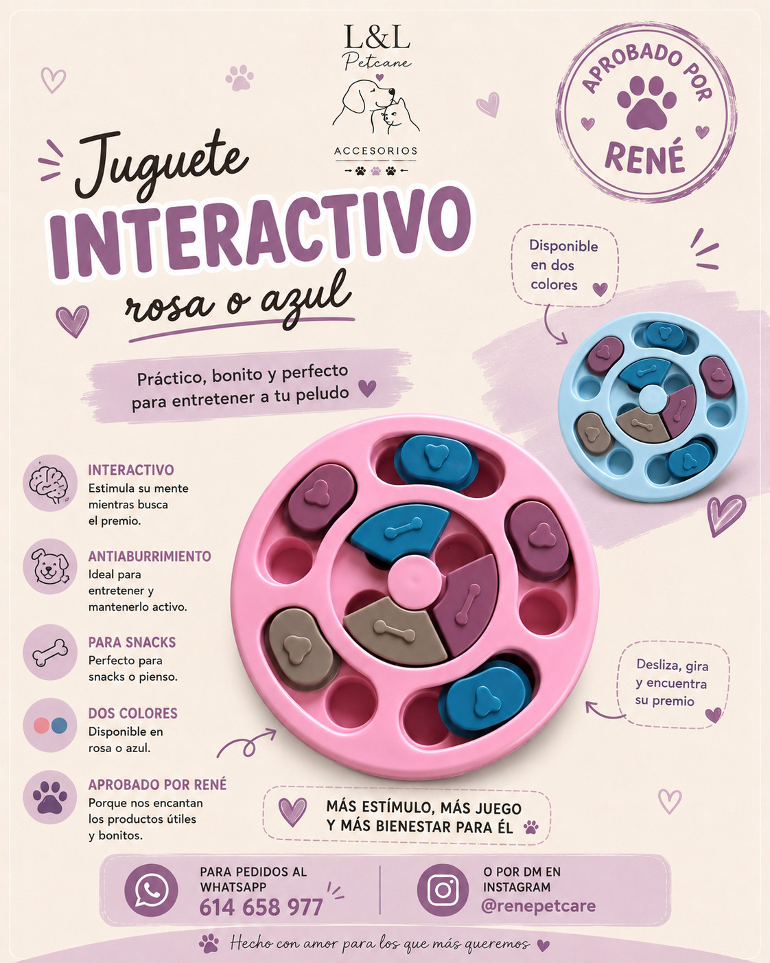 Juguete Interactivo para Mascotas - Rosa o Azul